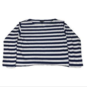 J Crew Shirt Women’s M Blue Navy Striped Cropped Boatneck Nautical Parisian
